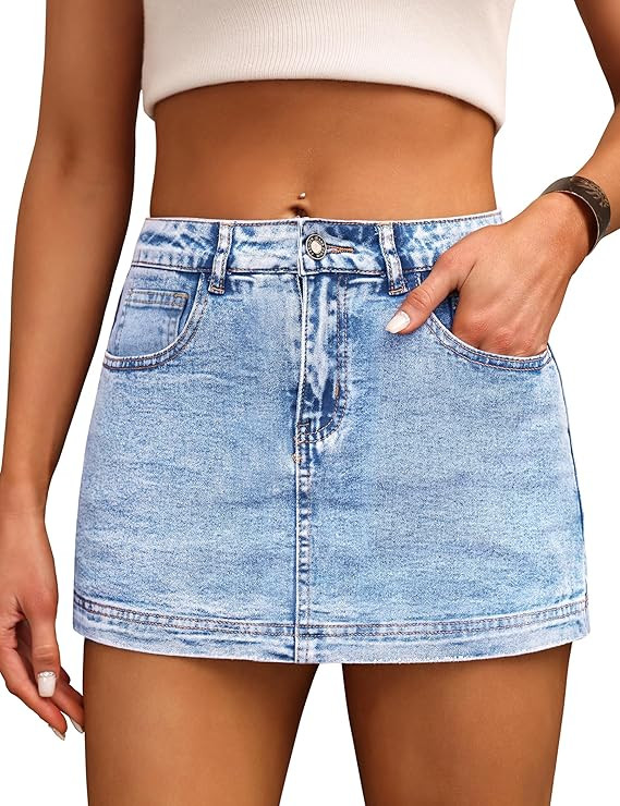 Denim Skort for Women High Waist Mini Denim Skirt Casual Stretch Women Jean Skirt with Pockets | Amazon (US)