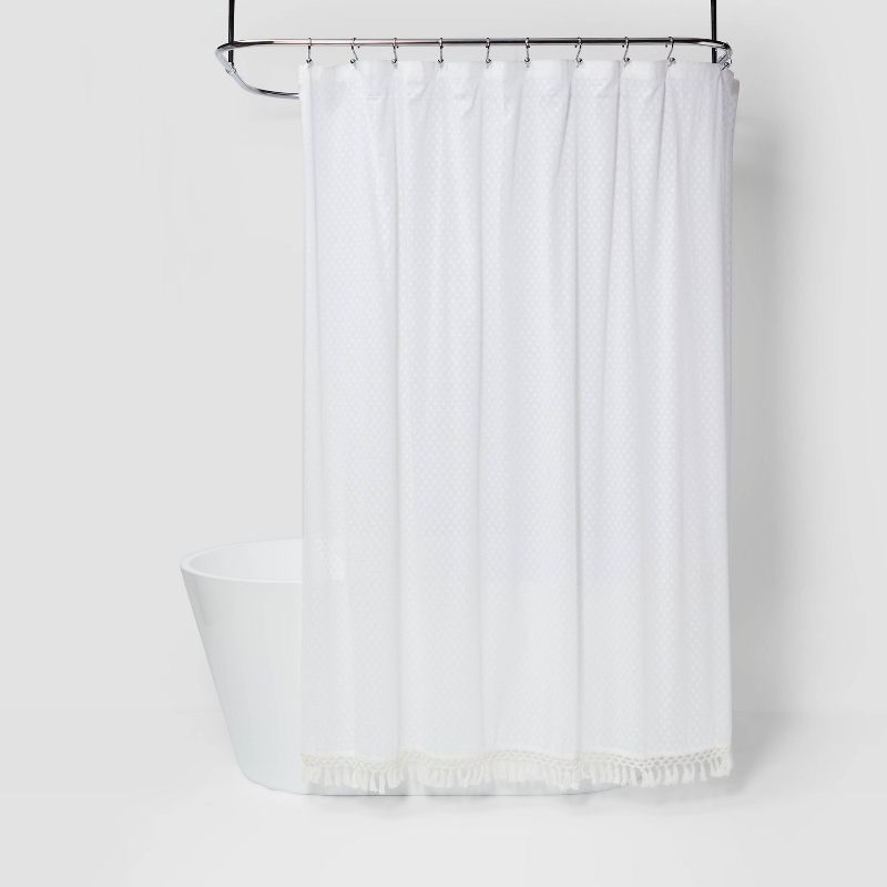 Textured Dot Fringed Shower Curtain White - Opalhouse™ | Target