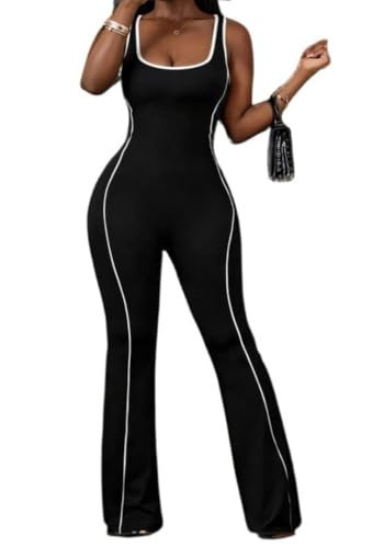 Unybwonn Women Workout Jumpsuit Bodycon Backless Sleeveless Yoga One Piece Romper Butt Lift Gym Flare Leg Jumpsuits with Bra | Amazon (US)