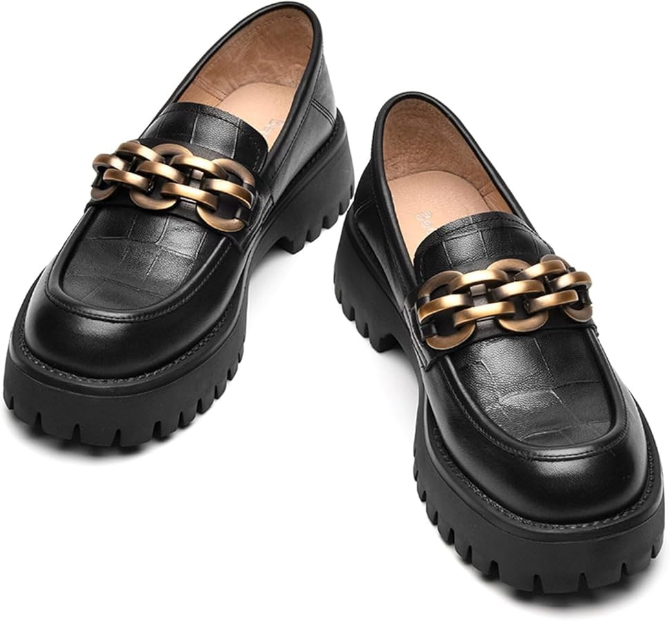 Beautoday Womens Platform Loafers, Chunky Loafers for Women, Chunky Heel Lug Sole Loafers with Ro... | Amazon (US)