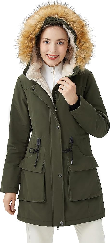 Orolay Women's Thicken Fleece Lined Parka Winter Coat Hooded Jacket with Removable Fur Collar | Amazon (US)