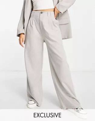 Stradivarius wide leg relaxed dad pants with side stripe in slate gray | ASOS (Global)