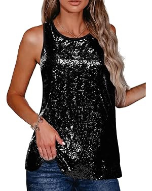 Zeagoo Women's Sleeveless Sparkle Shimmer Camisole Vest Glitter Sequin Tank Tops | Amazon (US)