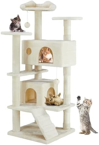 DUMOS 54-inch Indoor Cat Tree Tower –Multi-Level Pet House for Large Cats with 2 Condos, Scratc... | Amazon (US)