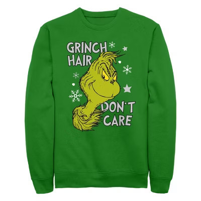 Men's Dr. Seuss The Grinch Hair Don't Care  Sweatshirt - Kelly Green - 2X Large | Target