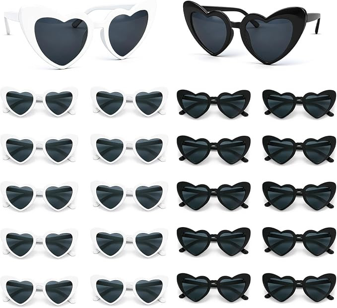 24 Pack Heart Sunglasses Bulk for Hen Party, 12 White and 12 Black Heart Shaped Retro Cat Eye Gla... | Amazon (UK)