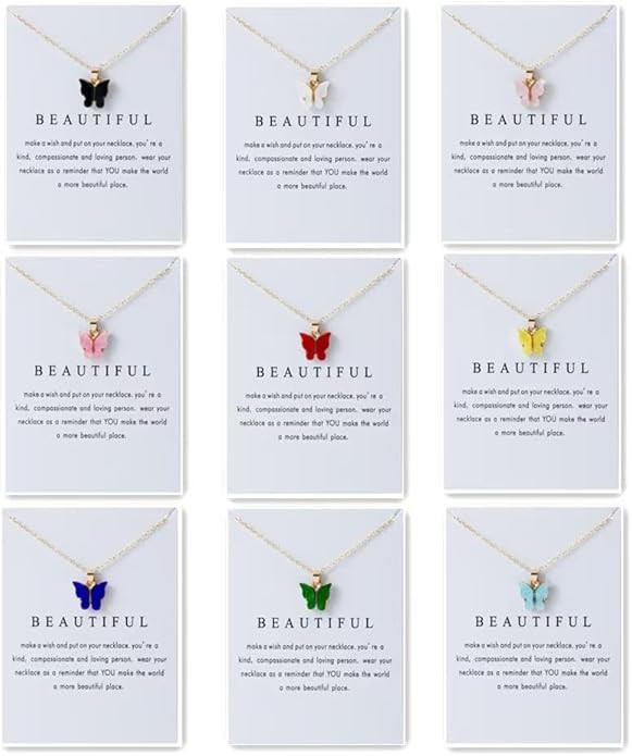 9Pcs Colorful Acrylic Butterfly Pendant Necklace Set,Bohemian Adjustable Clavicle Chain Insect An... | Amazon (US)