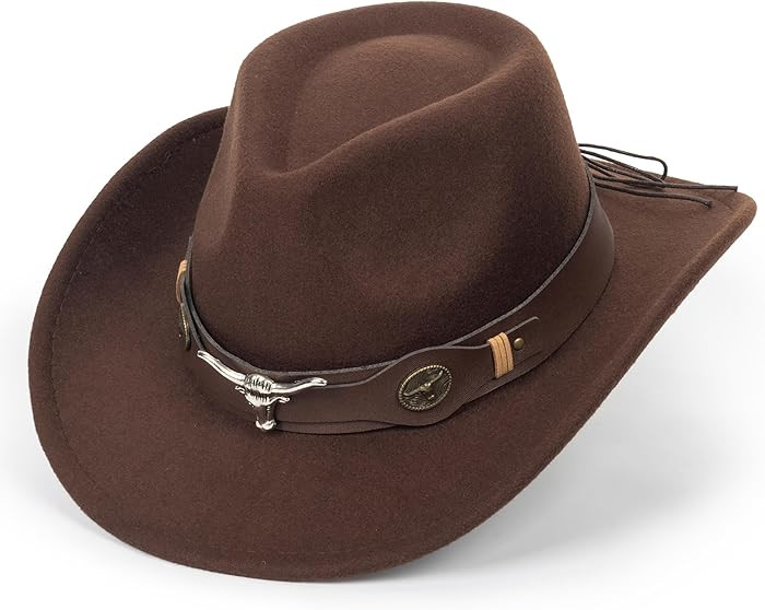 Felt Fedora Western Cowboy Hat for Women Men Rolled Wide Brim Retro Rodeo Cowgirl Hat with Buckle... | Amazon (US)