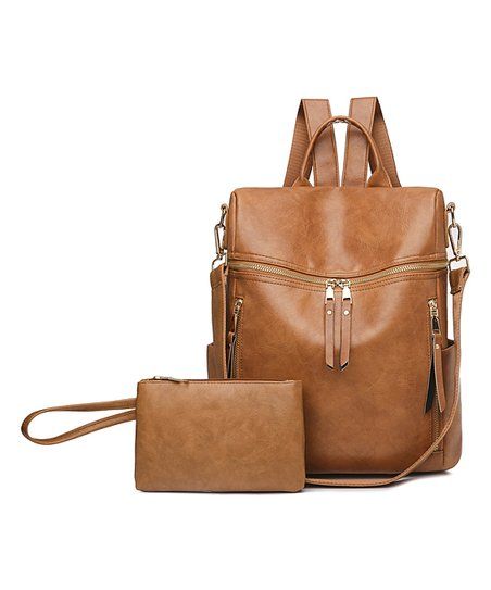 LEZA Brown Side-Pocket Convertible Backpack & Wristlet | Zulily