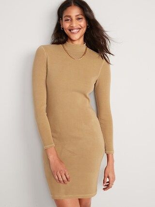 Fitted Long-Sleeve Mock-Neck Rib-Knit Mini Dress for Women | Old Navy (US)