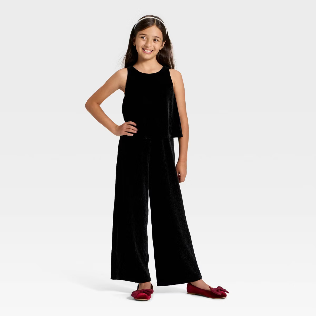 Girls' Velvet Jumpsuit - Cat & Jack™ Black S | Target