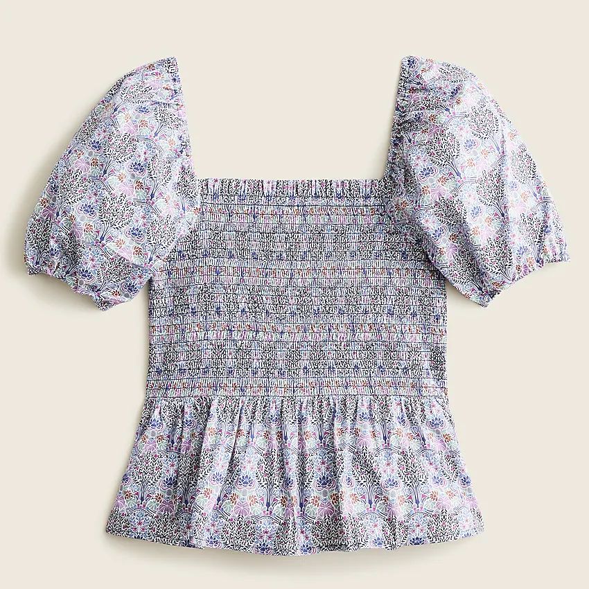 Smocked squareneck organic cotton top in Liberty® Club Nouveau floral | J.Crew US