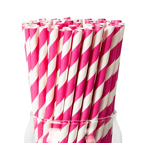 PakTalk [100 Pack]Party Straws Disposable 7.75'' x0.24'' Biodegradable Pink Paper Drinking Straw for Cocktail, Milkshake, Coffee, Lemonade | Amazon (US)