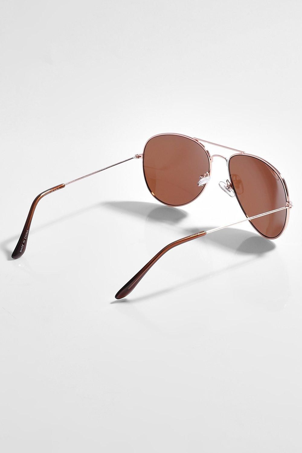 Aviator Gold Frame Tinted Sunglasses | Boohoo.com (UK & IE)