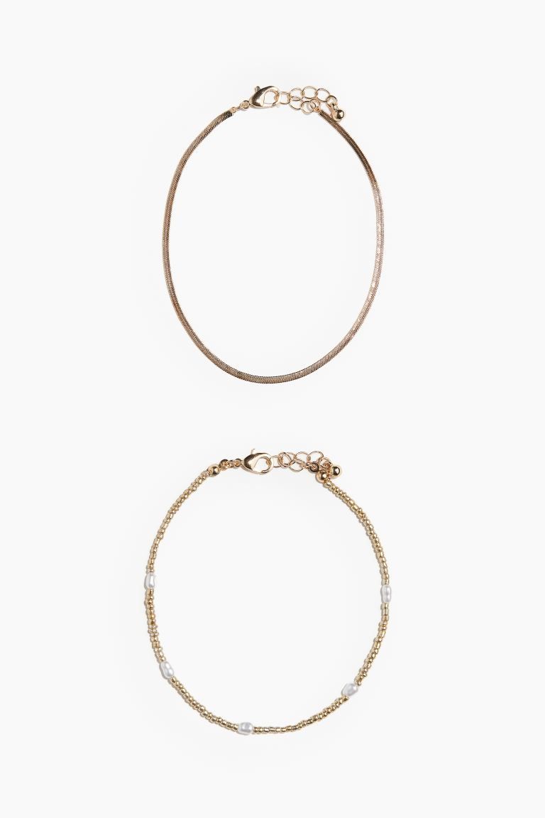 2-pack Anklets - Gold-colored/white - Ladies | H&M US | H&M (US + CA)