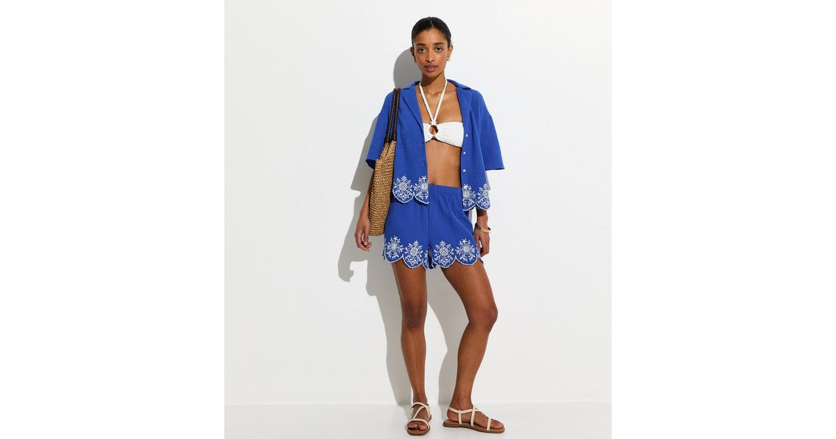 Blue Embroidered Beach Shirt | New Look | New Look (UK)