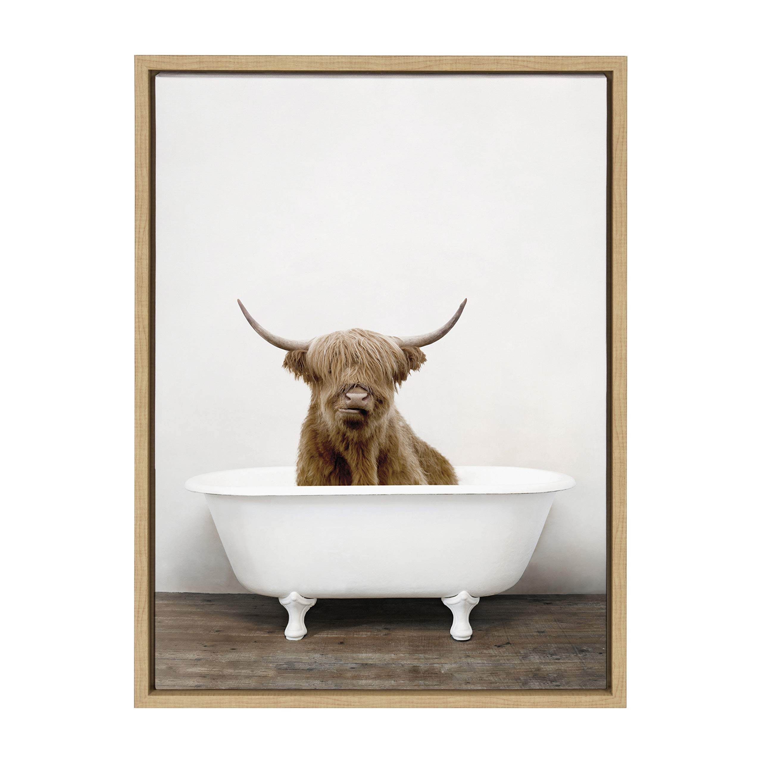 Kate and Laurel Sylvie Highland Cow in Tub Color Framed Canvas Wall Art by Amy Peterson, 18x24 Natur | Amazon (US)