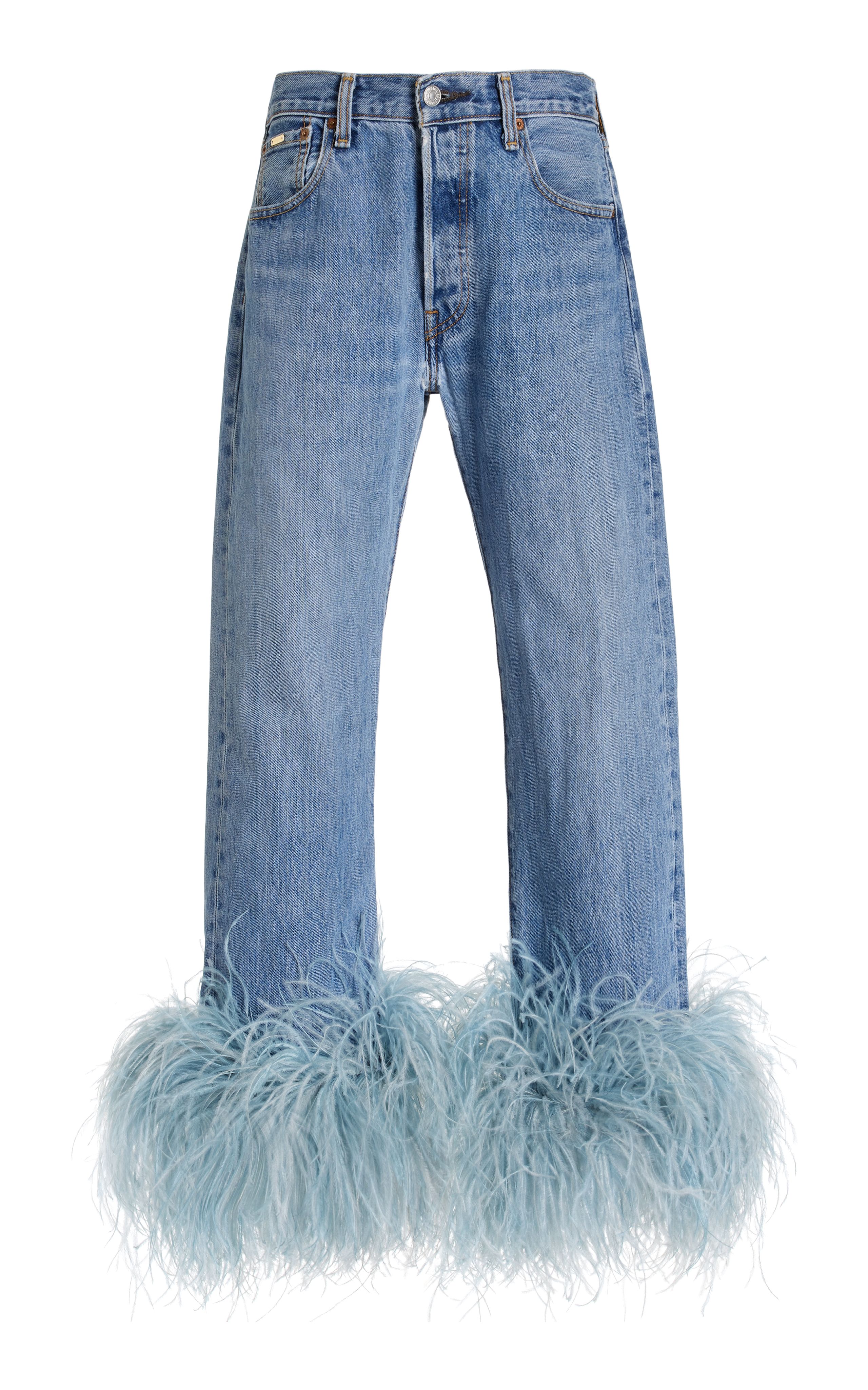 Exclusive Lou Feather-Trimmed Upcycled Denim Jeans | Moda Operandi (Global)