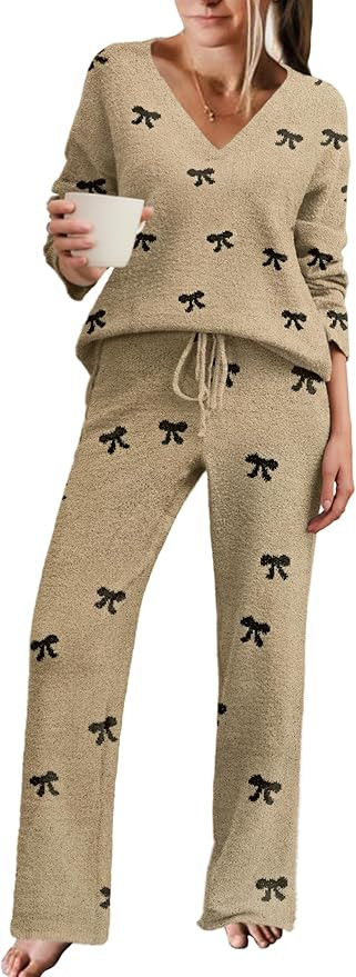 Ekouaer Womens Pajama Sets Fuzzy Fleece Sleepwear Long Sleeve Pjs 2 Piece Lounge Set Fall Outfits... | Amazon (US)