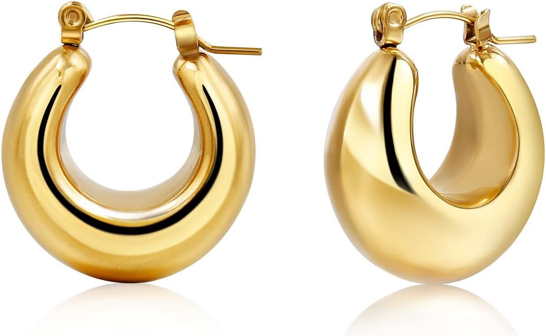 Elegance 11 designs Gold Hoop Chunky Thick Earrings Filled Plated For Women | Amazon (US)