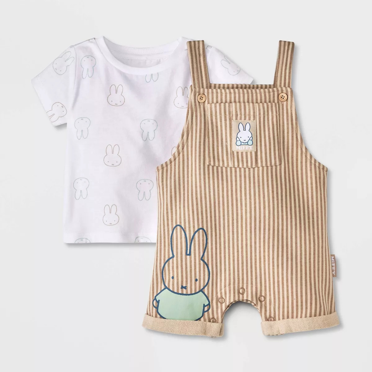 Baby Boys' 2pc Miffy Overalls & Short Sleeve Top Set - Brown 3-6M | Target
