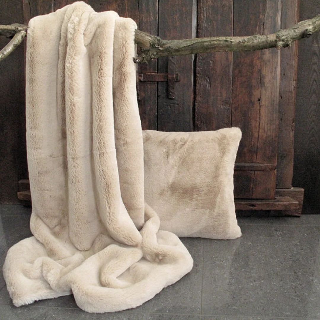 Luxury Richmond Beige Faux Fur Blanket Throw | Beige Furry Blanket | Beige Faux Fur Throw | Ivory... | Etsy (US)