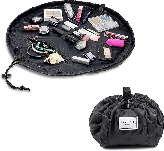 Lay-n-Go Drawstring Makeup Bag – Black, 22 inch Deluxe - Travel Cosmetic Bag and Jewelry, Elect... | Amazon (US)