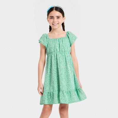 Girls' Ruffle Short Sleeve Chiffon Floral Dress - Cat & Jack™ Mint Green L | Target