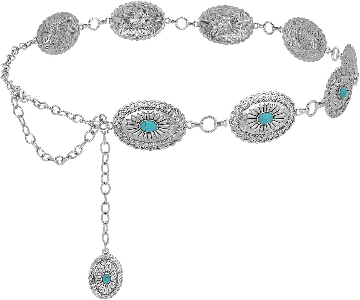 Western Chain Belts for Women Cowgirl Turquoise Chain Belt Concho Country Belt for Dresses Jeans ... | Amazon (US)