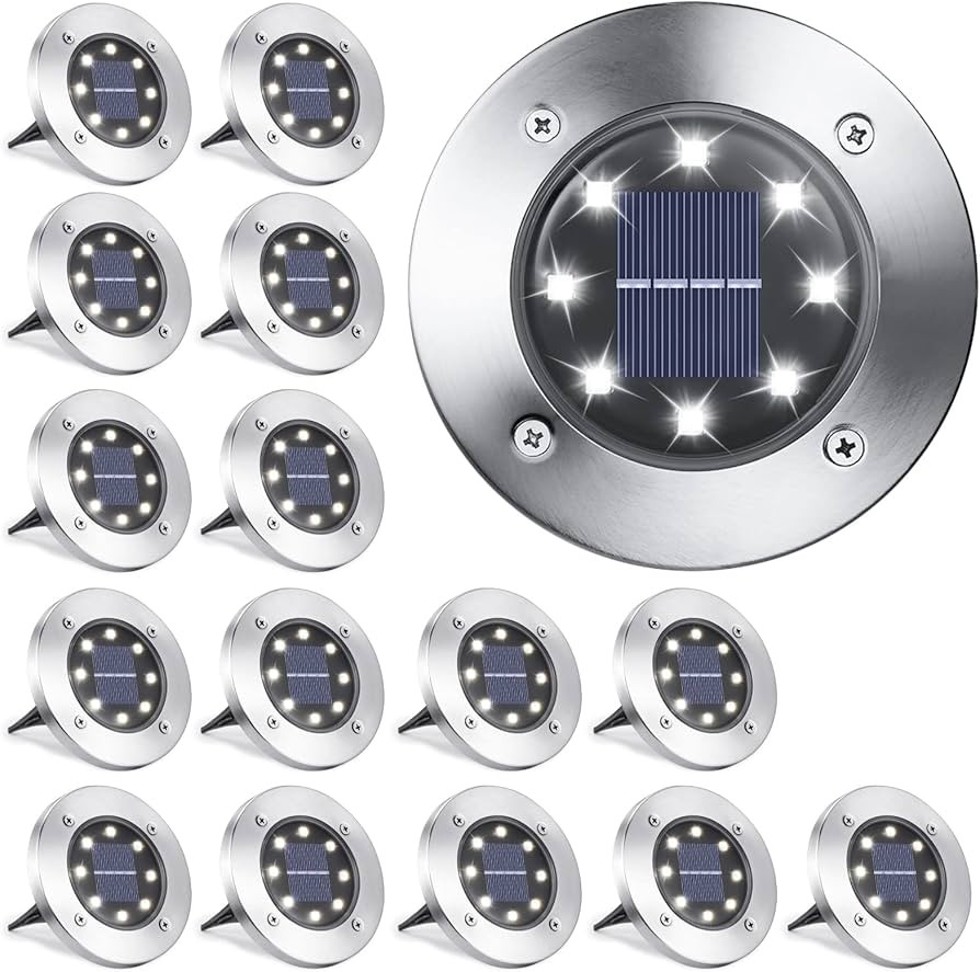 LYHOPE Solar Ground Lights Outdoor, 16 Pack 8 LED Solar Disk Lights Waterproof Garden In-ground P... | Amazon (US)