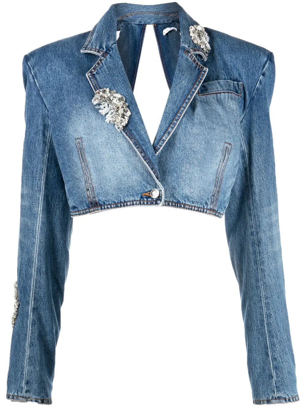AREA open-back Cropped Denim Jacket - Farfetch | Farfetch Global