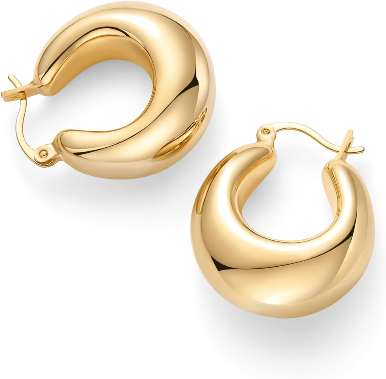 PAVOI 14K Gold Plated Sterling Silver Posts Chunky Hoops Earrings | Thick Lightweight Trendy Chun... | Amazon (US)