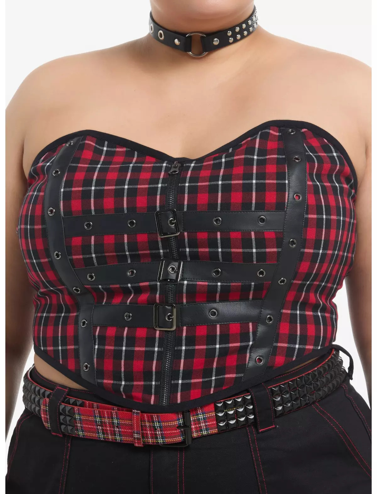 Black & Red Plaid Grommet Corset Top Plus Size | Hot Topic
