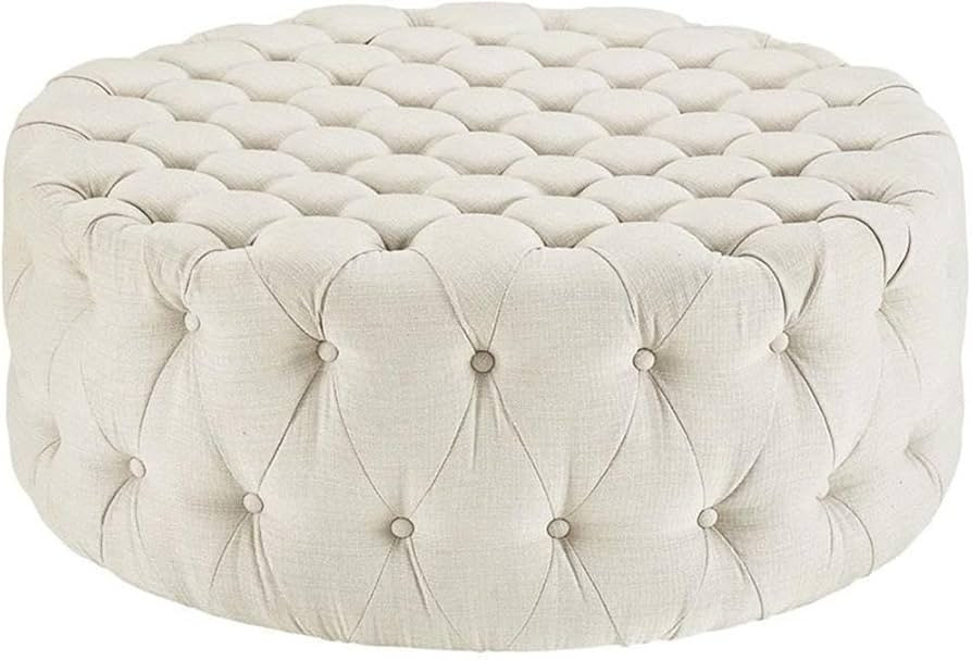 Pemberly Row Modern Upholstered Round Ottoman, 40" Wide, Polyester Fabric and Solid Wood, Beige F... | Amazon (US)