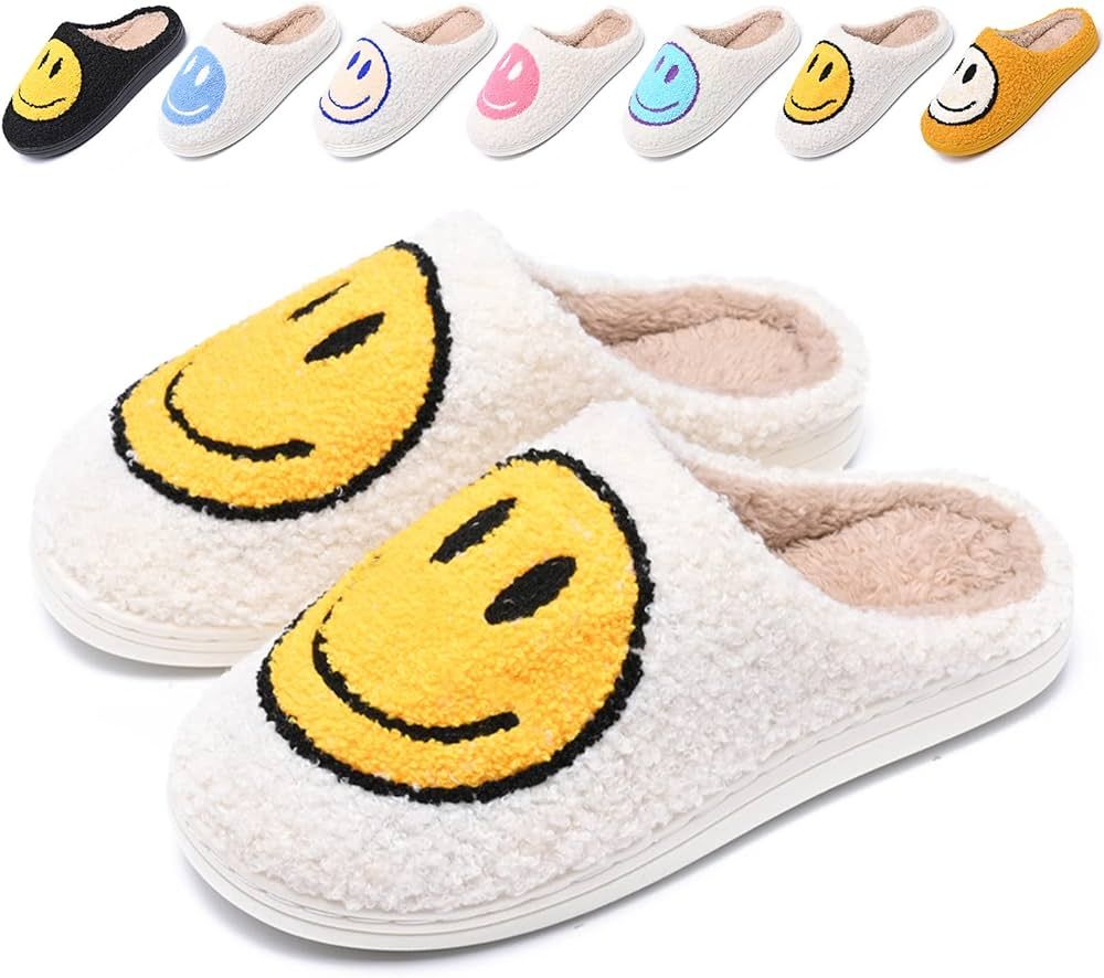 Cute Smile Face Slippers for Women and Men,Soft Plush Comfy Warm Couple Slip-On House Happy Face ... | Amazon (US)