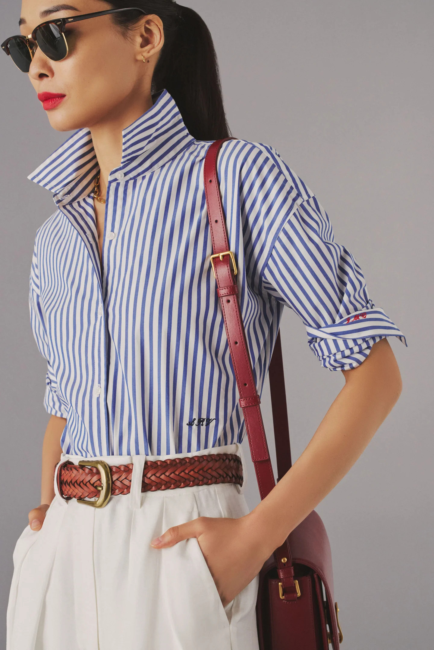 Blue Stripe Cropped Jasper Button Down | Tuckernuck (US)