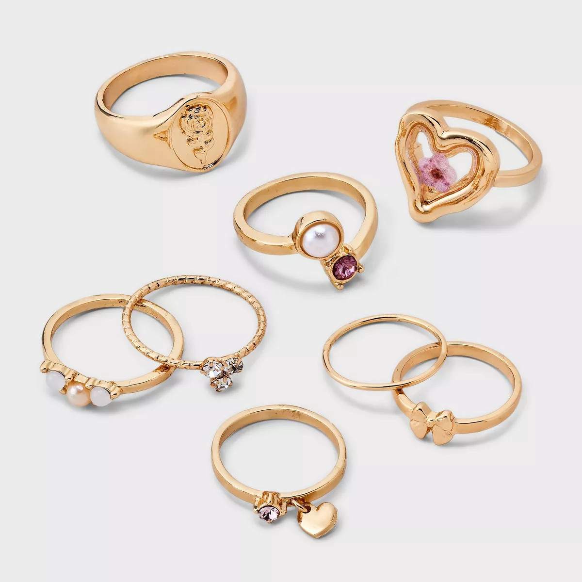 Heart and Bow Ring Set 8pc - Wild Fable™ Gold | Target