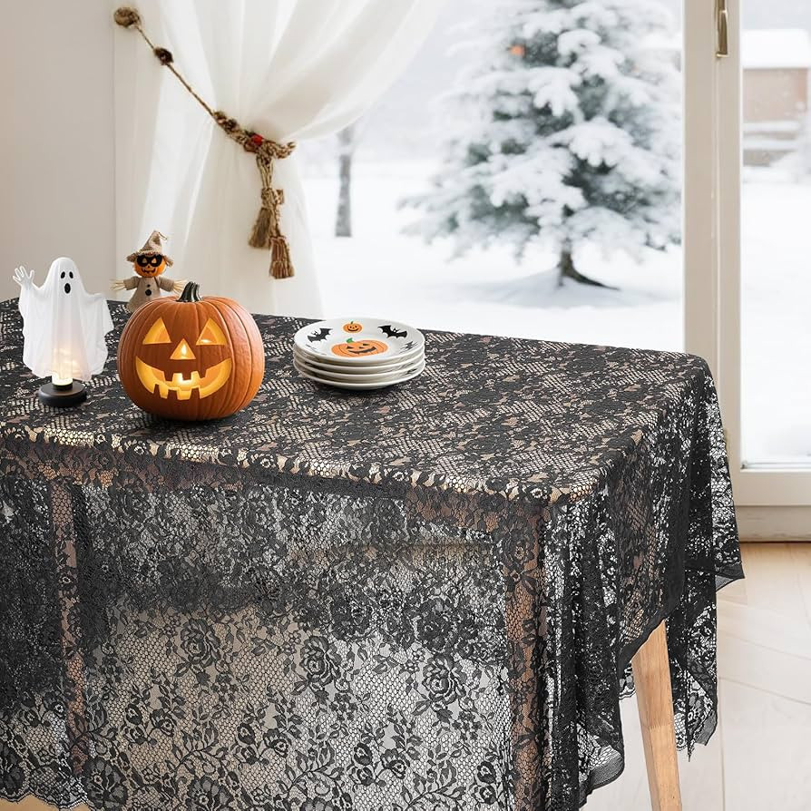 60 x 120 Inch Black Lace Tablecloth - Elegant Vintage Overlay for Rustic Boho Weddings, Bridal Sh... | Amazon (US)