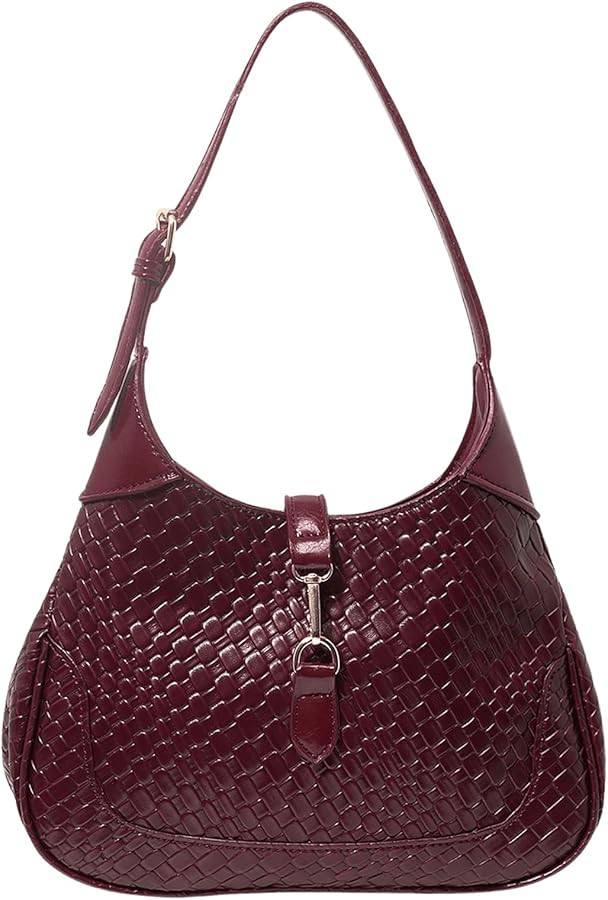 QWINEE Women's Vintage Buckled Shoulder Purse Bag Faux PU Leather Braided Top Handle Woven Undera... | Amazon (US)