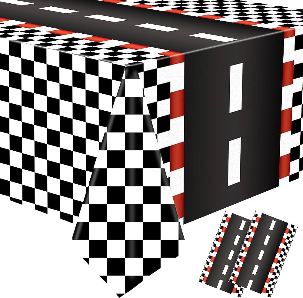 2 PCS Racing Car Plastic Tablecloths Car Theme Disposable Party Tablecloths Black Checkered Flag ... | Amazon (US)