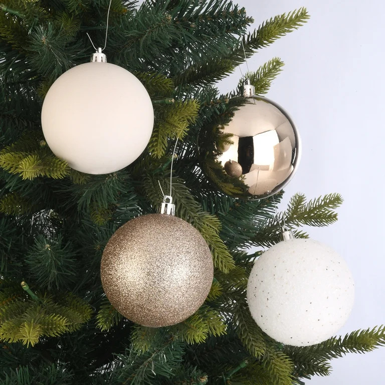 8-Count Champagne and Cream Shatterproof Christmas Ornaments, 3.94 in, by Holiday Time | Walmart (US)