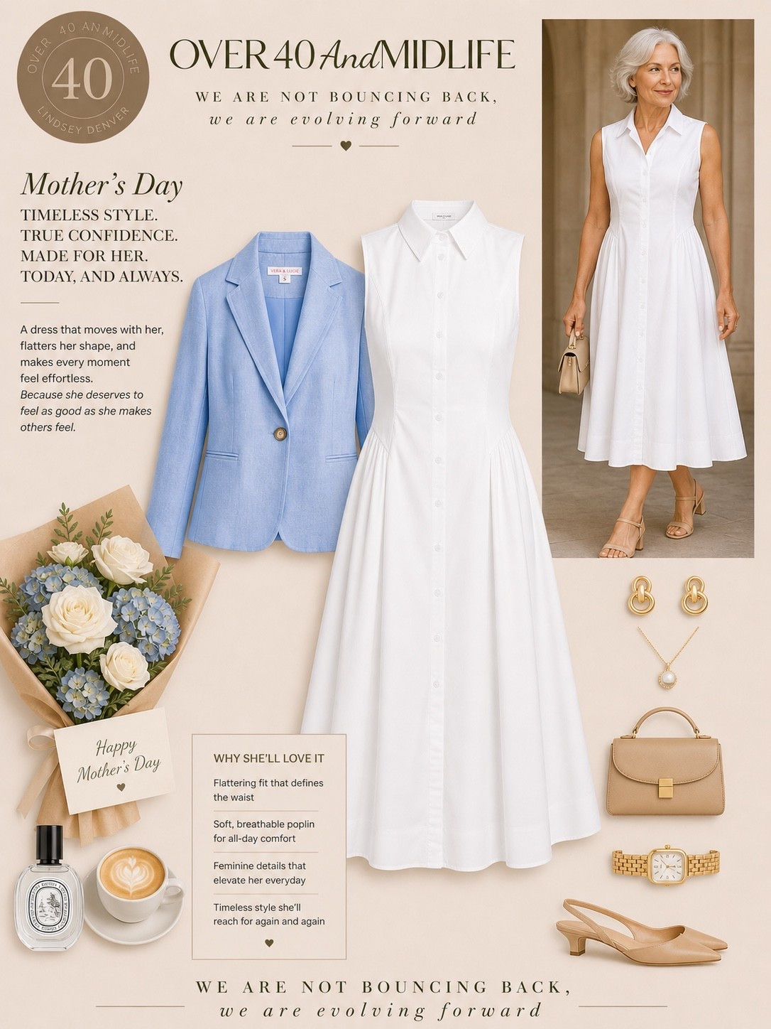  ✨Tap the bell, save and ❤️ for over 40 fashion, midlife style, midsize fashion and luxury looks for less. 

WHY THIS WORKS

* Lift: structured top creates shape through the shoulders
* Define: tailored waist gives shape without squeezing
* Skim: dress glides over the body (no cling)
* Balance: fuller skirt evens proportions and softens the midsection
* Lengthen: clean vertical line elongates the body

This is what makes an outfit feel effortless and why you’ll keep reaching for it 🤍

👑"Helping you look good, feel good!" - Lindsey Denver


Mother's Day, graduation 

#LTKOver40 #LTKMidsize #LTKPlusSize