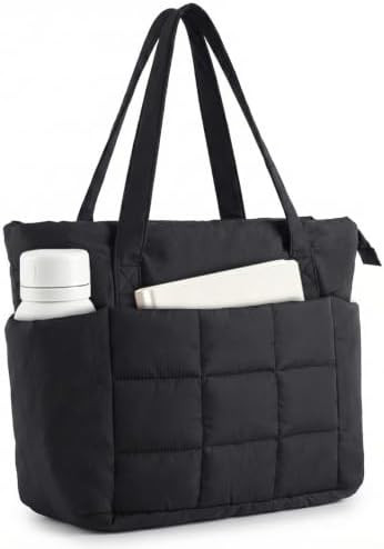 U+U Puffer Tote Bag for Women, Quilted Laptop Work Tote with Compartments | Amazon (US)