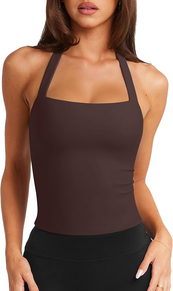 LASLULU Womens Sexy Halter Sports Bra Workout Tops Wirefree Sleeveless Gym Yoga Tank Tops Y2k Cas... | Amazon (US)