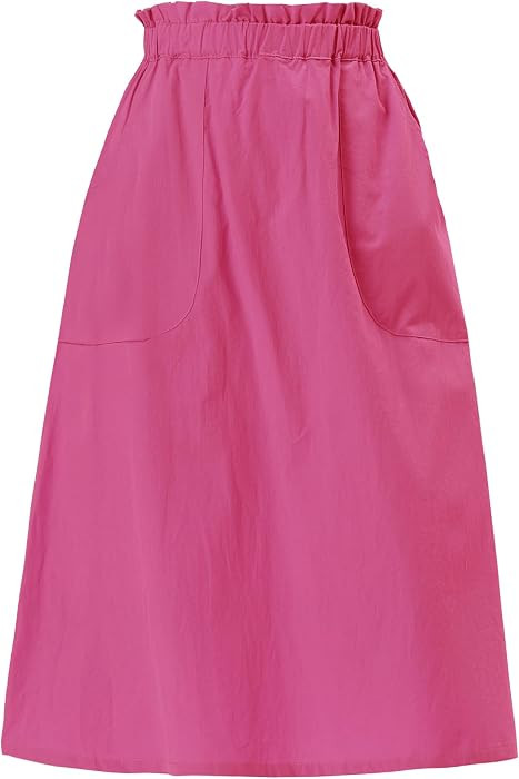 Allegra K Women's Cotton A-Line Skirt Elastic Waist Casual Peasant Midi Skirts with Pockets | Amazon (US)