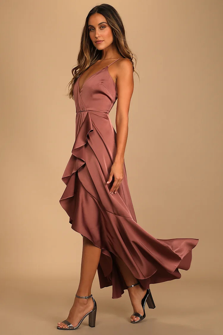 Enchanted Moments Mauve Pink Satin Ruffled High-Low Dress | Lulus