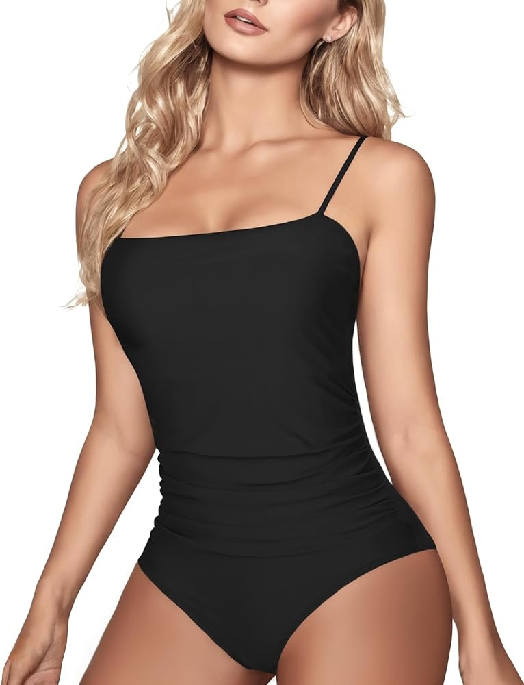 Women's One Piece Swimsuits Tummy Control Bathing Suits for Women Square Neck Backless Ruched Pus... | Amazon (US)