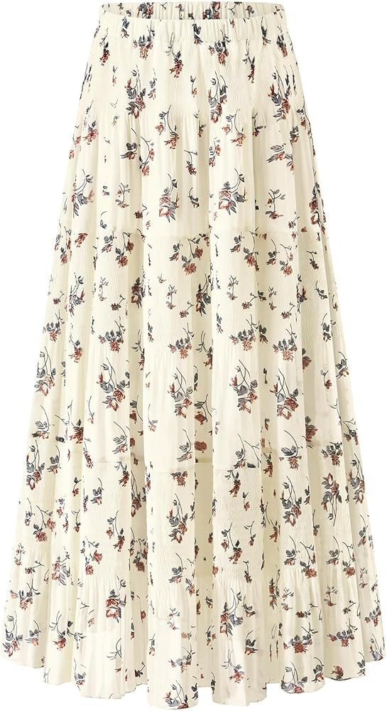Maxi Skirts for Women Pleated Long Flowy Chiffon Elastic Waist Tiered A Line Skirt | Amazon (US)