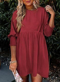 Dokotoo Womens Casual Dresses Tunic Dress Empire Waist Short Sleeve Crew Neck Flowy Babydoll Dres... | Amazon (US)