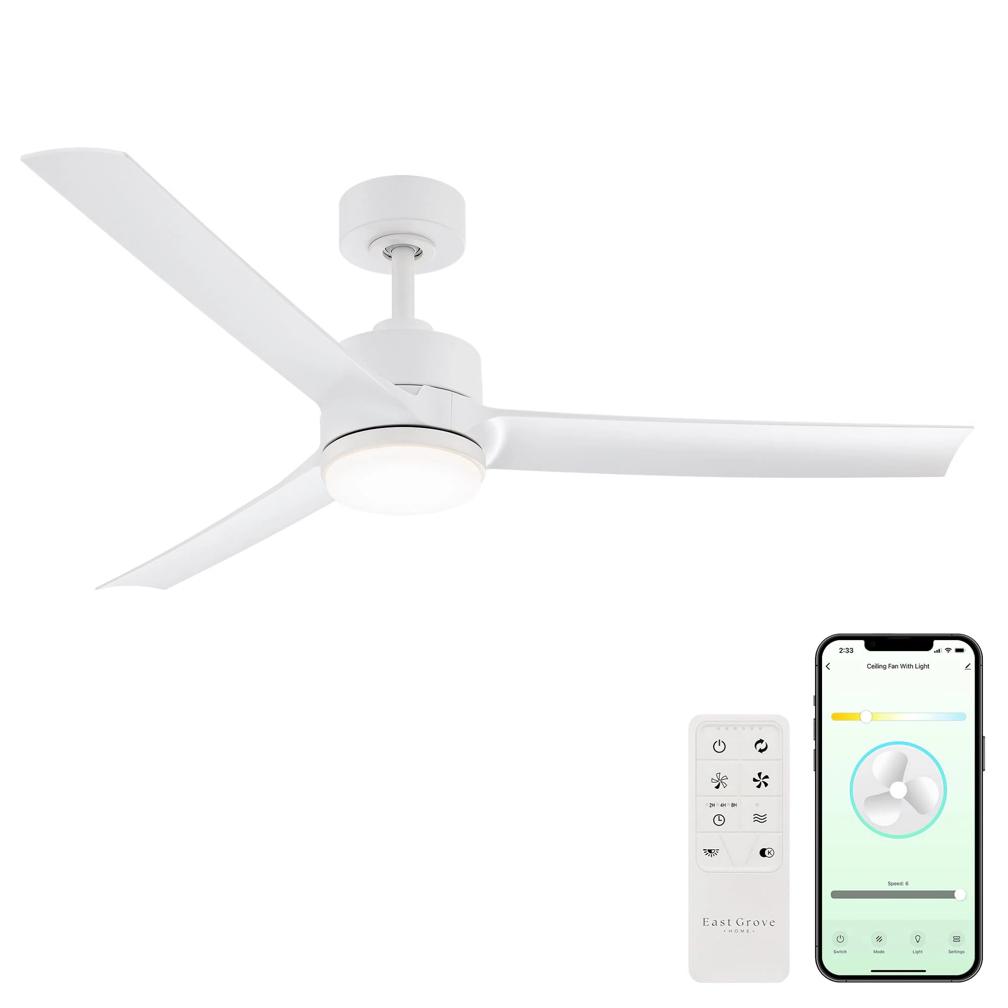 Cyclone Collection Smart Indoor and Outdoor 52in 3-Blade Ceiling Fan 2700K-6000K CCT Selectable L... | Wayfair North America